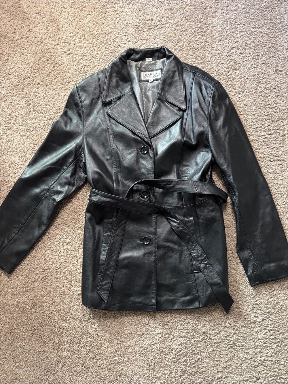 Black Leather Belted Jacket